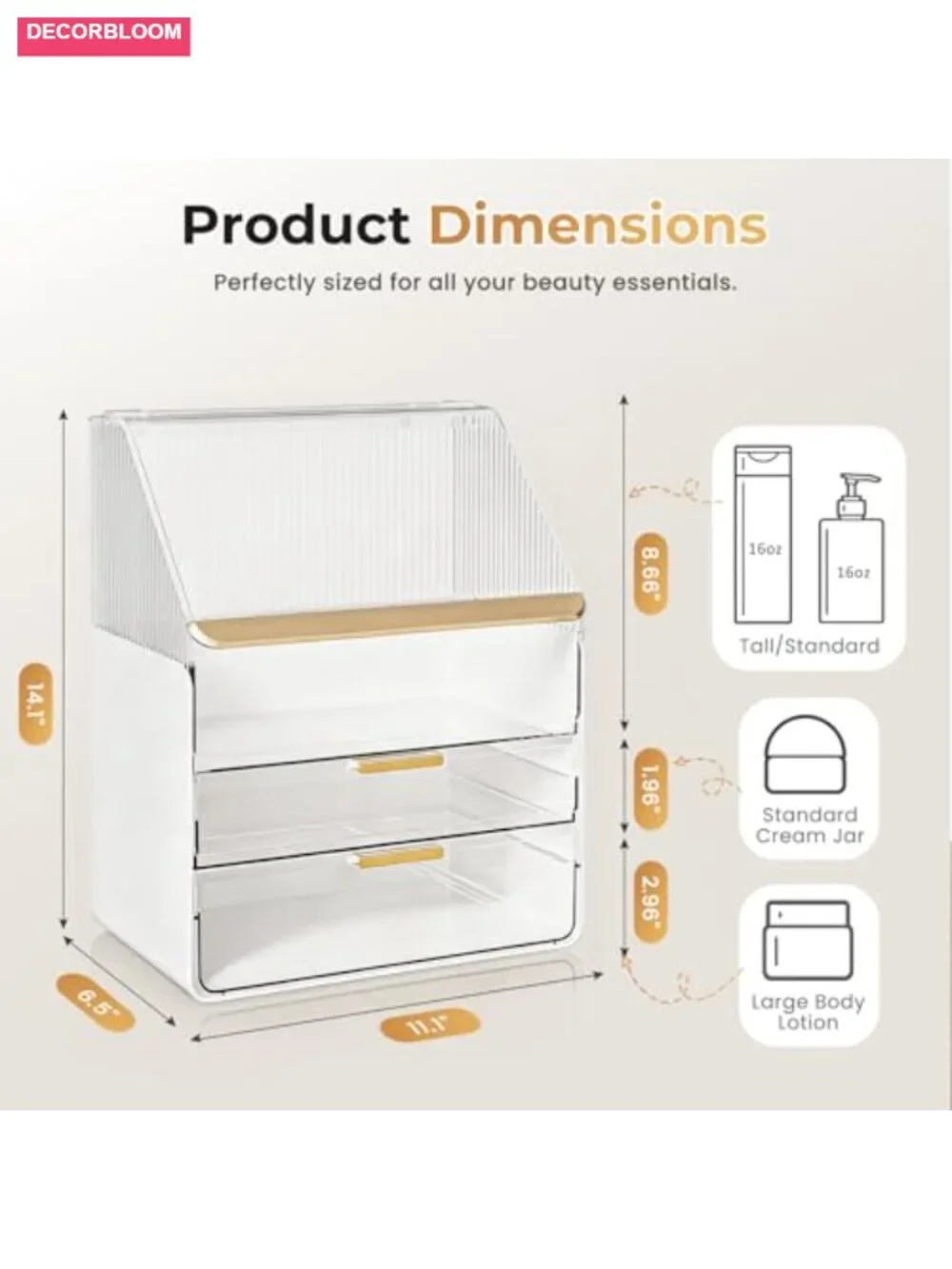 Acrylic Makeup Organizer with Drawers & Dustproof Lid